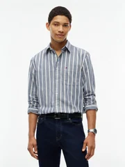 Tommy Hilfiger Regular Fit Brushed Flannel Stripe Shirt - Navy - XL