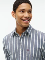 Tommy Hilfiger Regular Fit Brushed Flannel Stripe Shirt - Navy - XL