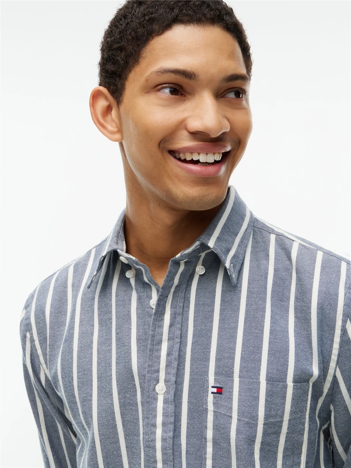 Tommy Hilfiger Regular Fit Brushed Flannel Stripe Shirt - Navy - XL