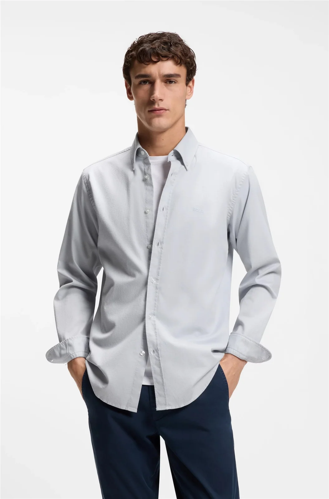 Boss Rickert_M Button Down Oxford Shirt - Grey - M