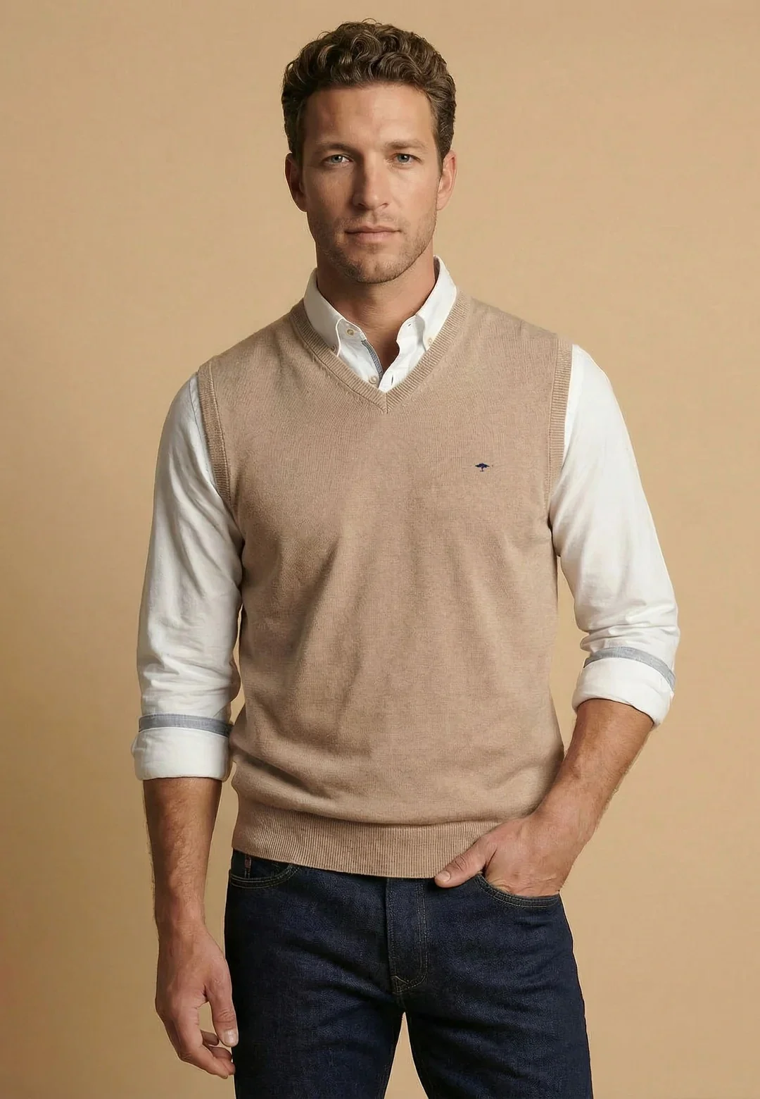 Fynch Hatton Slipover Superfine Sweater - Beige - XL