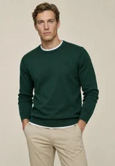 Fynch Hatton Fine Knit Cotton Crewneck Sweater - Teal - L