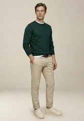 Fynch Hatton Fine Knit Cotton Crewneck Sweater - Teal - L