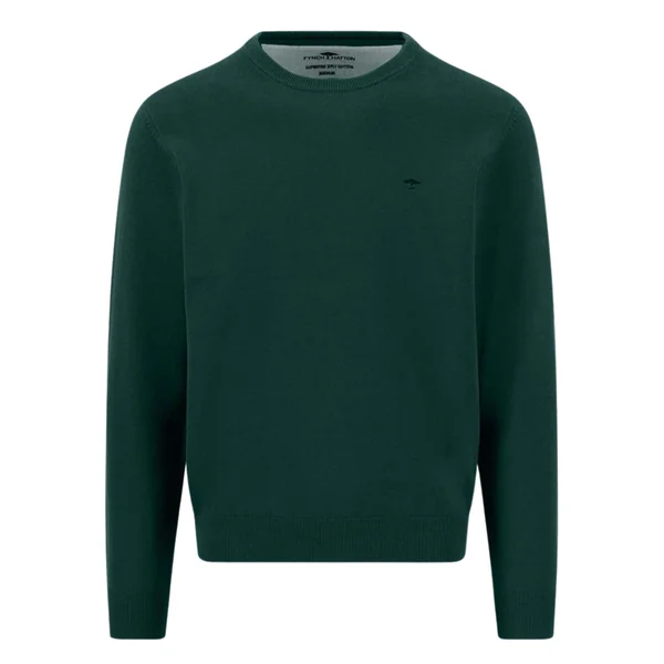 Fynch Hatton Fine Knit Cotton Crewneck Sweater - Teal - L