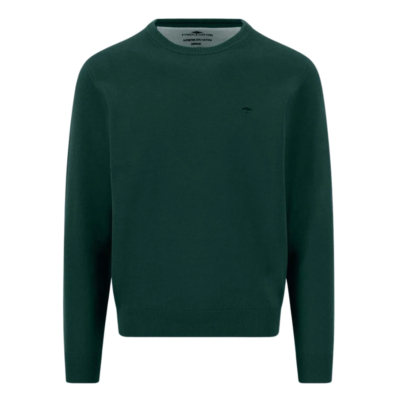 Fynch Hatton Fine Knit Cotton Crewneck Sweater - Teal - L