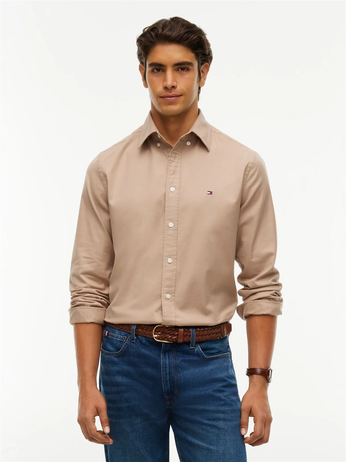 Tommy Hilfiger Flex Flannel Solid Coloured Shirt - Beige - 2XL