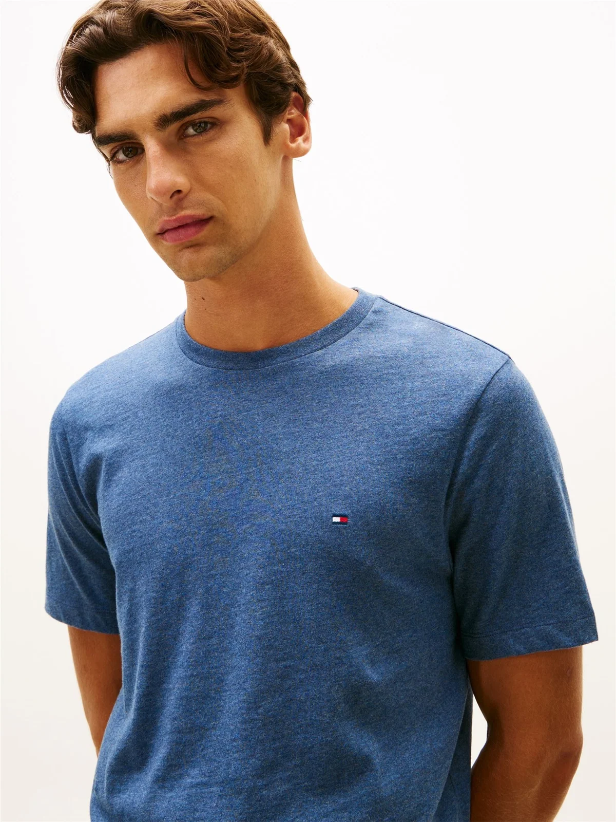 Tommy Hilfiger Flag Embroidery Crew Neck T-Shirt - Marl Blue - S