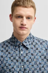 Boss Rash 2 Printed Cotton Poplin Shirt - Blue - M