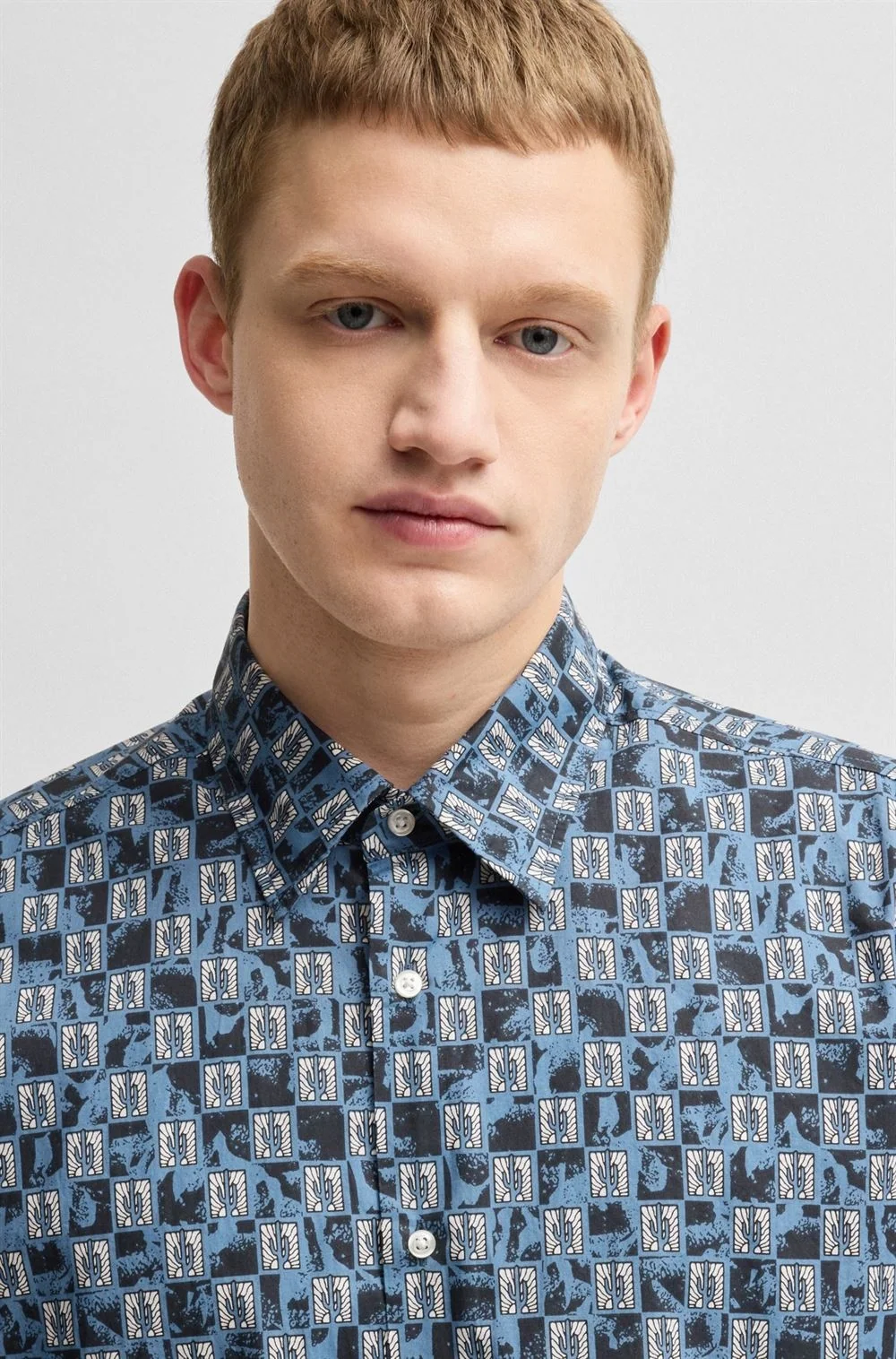Boss Rash 2 Printed Cotton Poplin Shirt - Blue - M