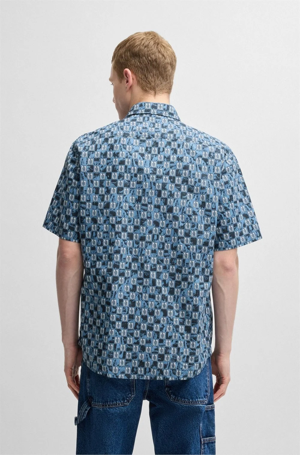 Boss Rash 2 Printed Cotton Poplin Shirt - Blue - M