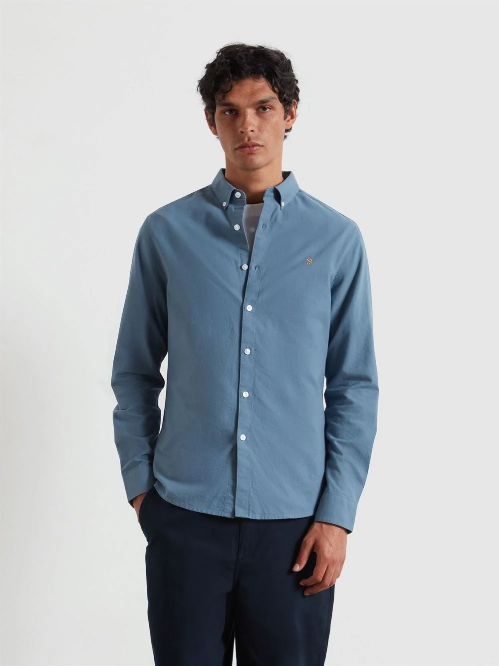 Farah Brewer Organic Cotton Oxford Shirt - Blue - S