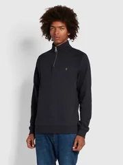 Farah Jim Organic Cotton 1/4 Zip Sweatshirt - Navy - M