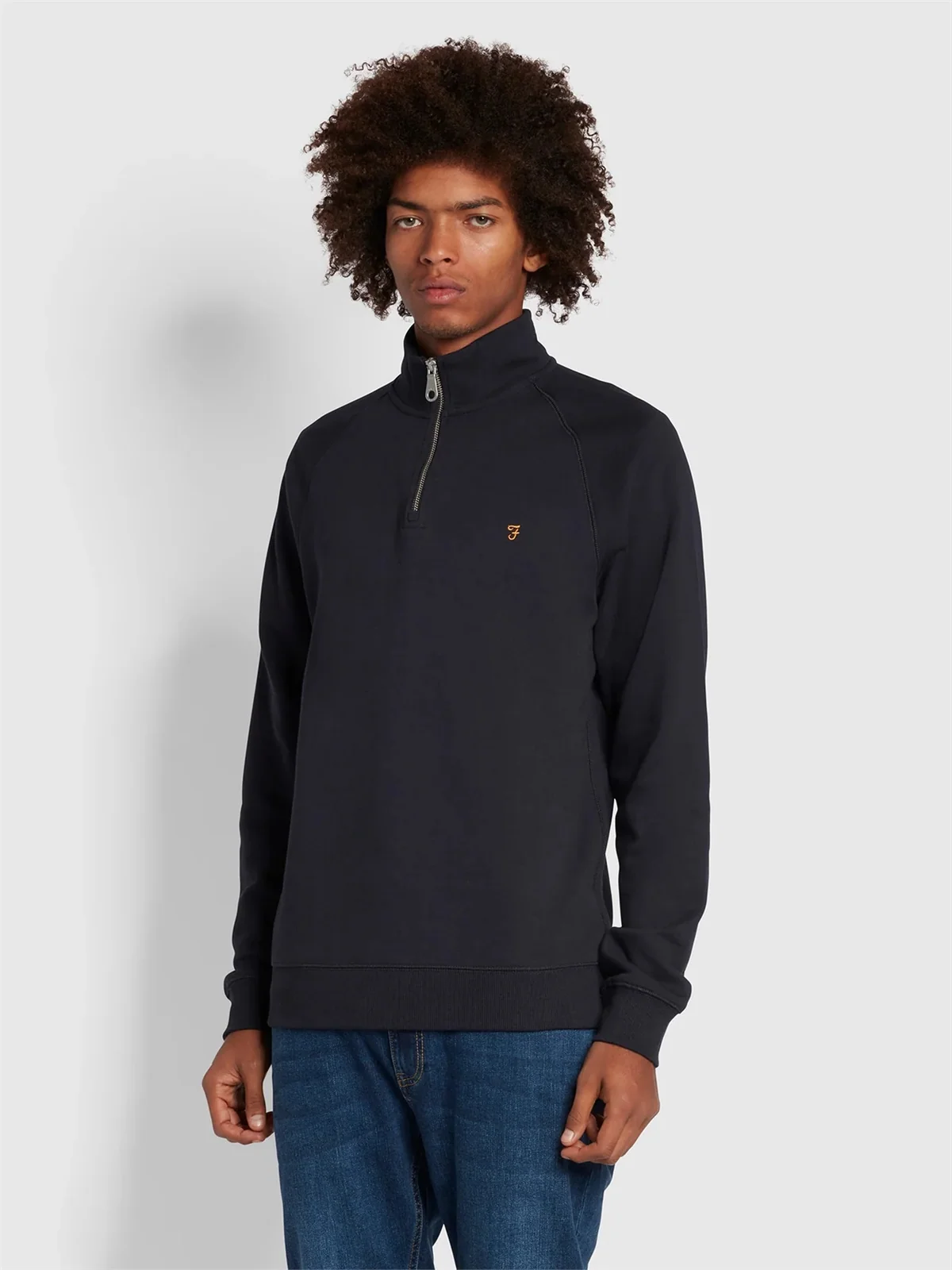 Farah Jim Organic Cotton 1/4 Zip Sweatshirt - Navy - M