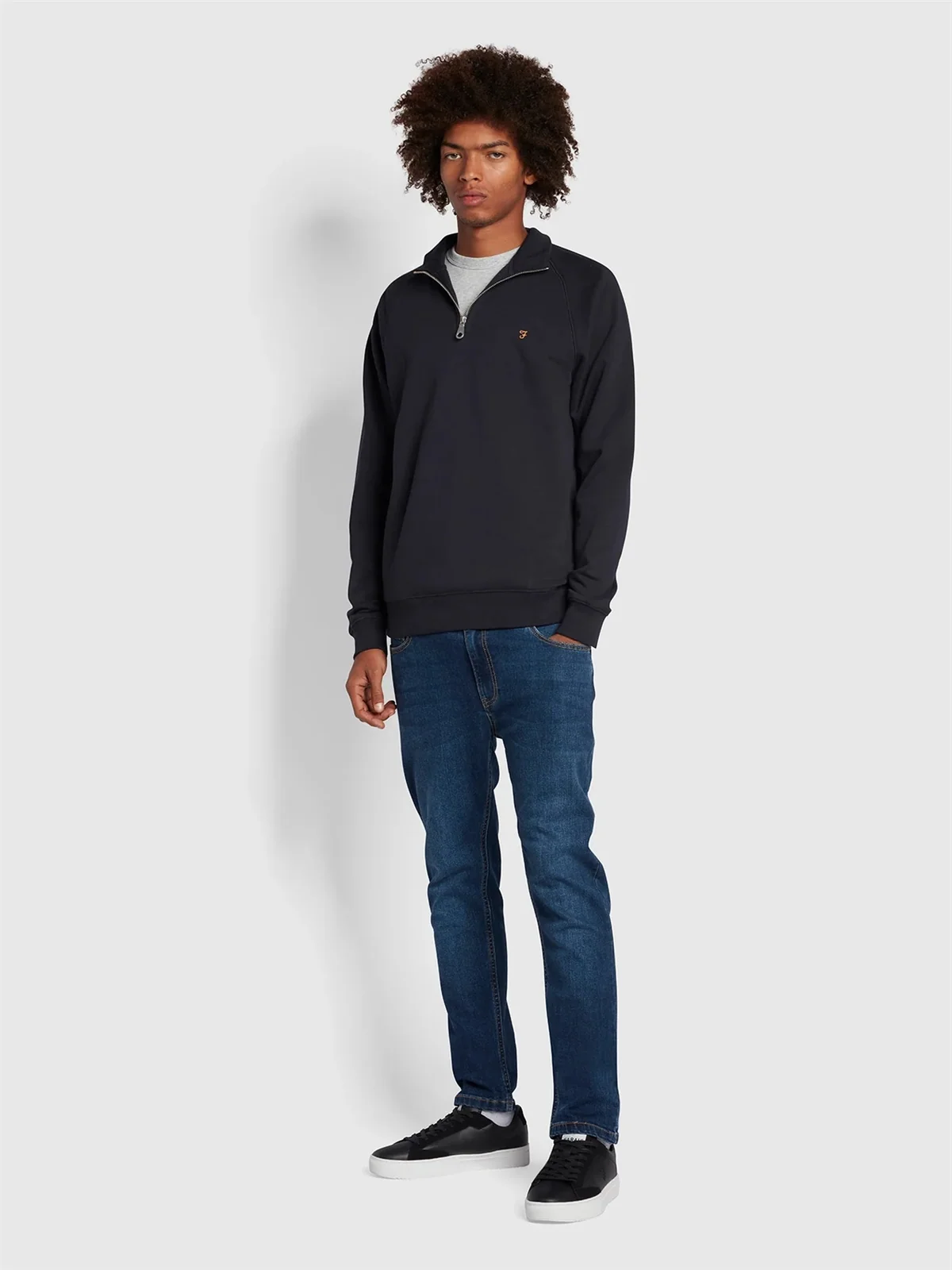 Farah Jim Organic Cotton 1/4 Zip Sweatshirt - Navy - M
