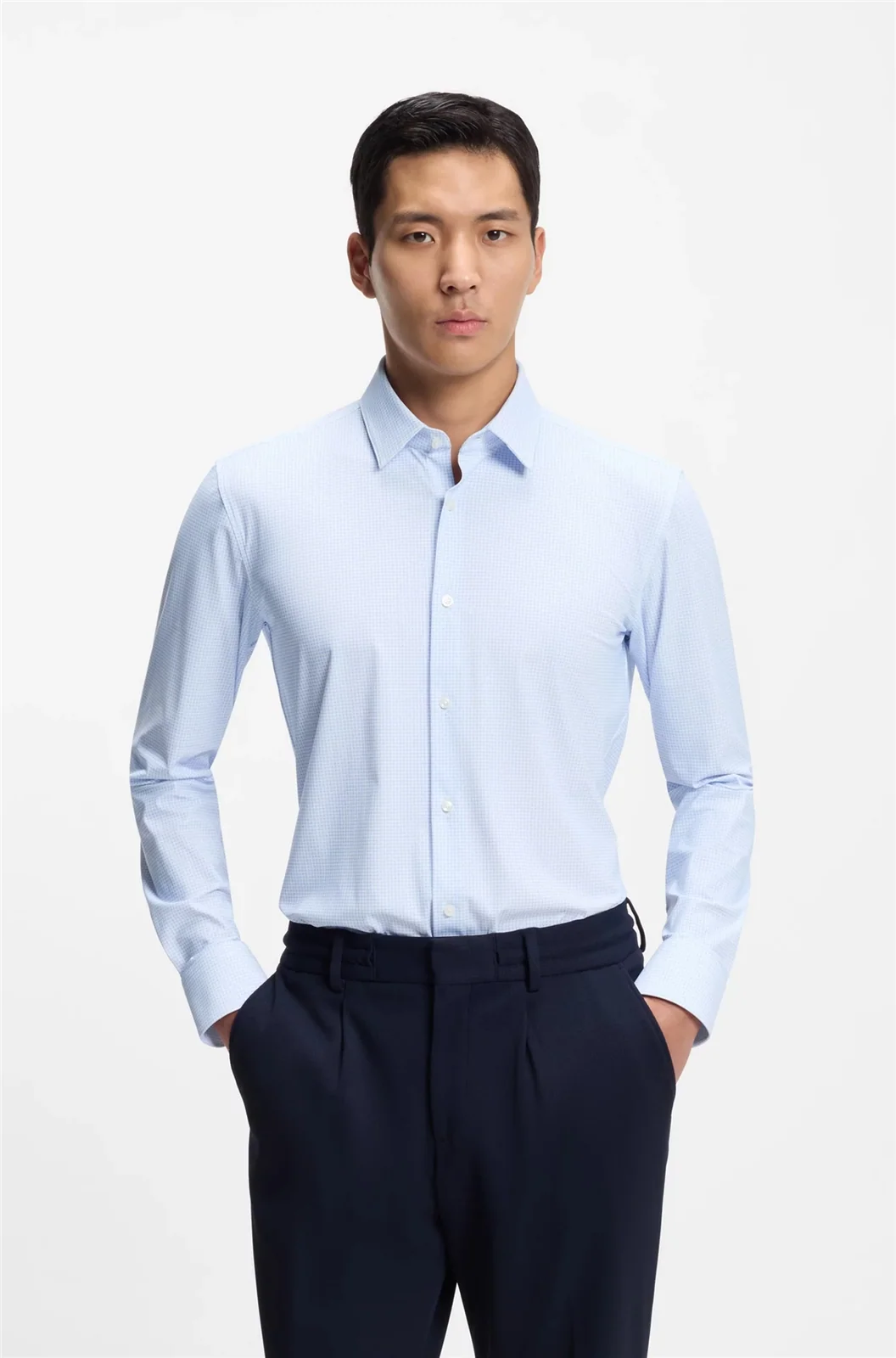 Boss P-Hank-S-Slim-fit Printed Stretch Jersey Shirt - Blue - 18