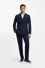 Boss P-Hank-S-Slim-fit Printed Stretch Jersey Shirt - Blue - 18
