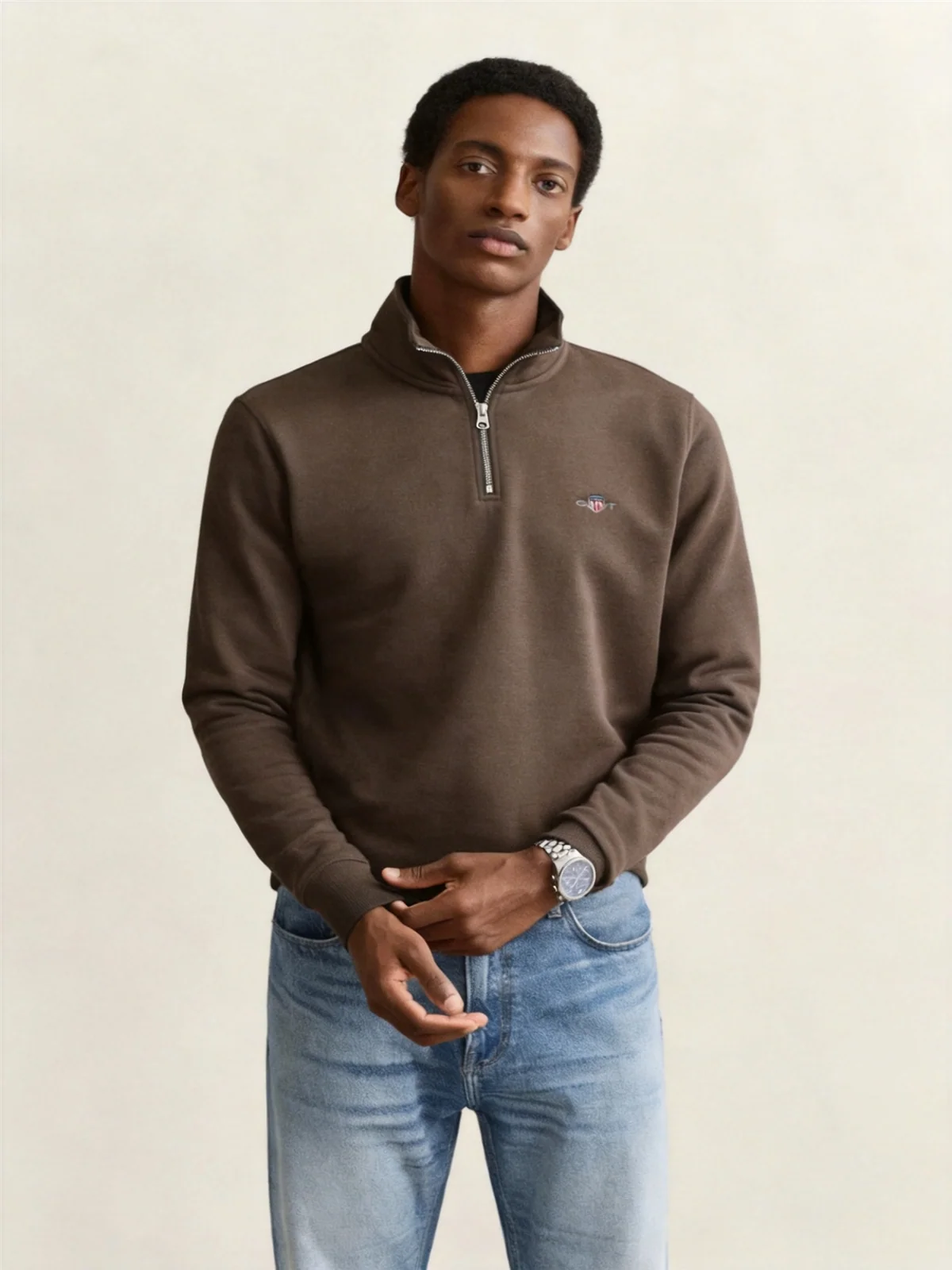 Gant Reg Shield Half Zip Sweatshirt - Beige - M