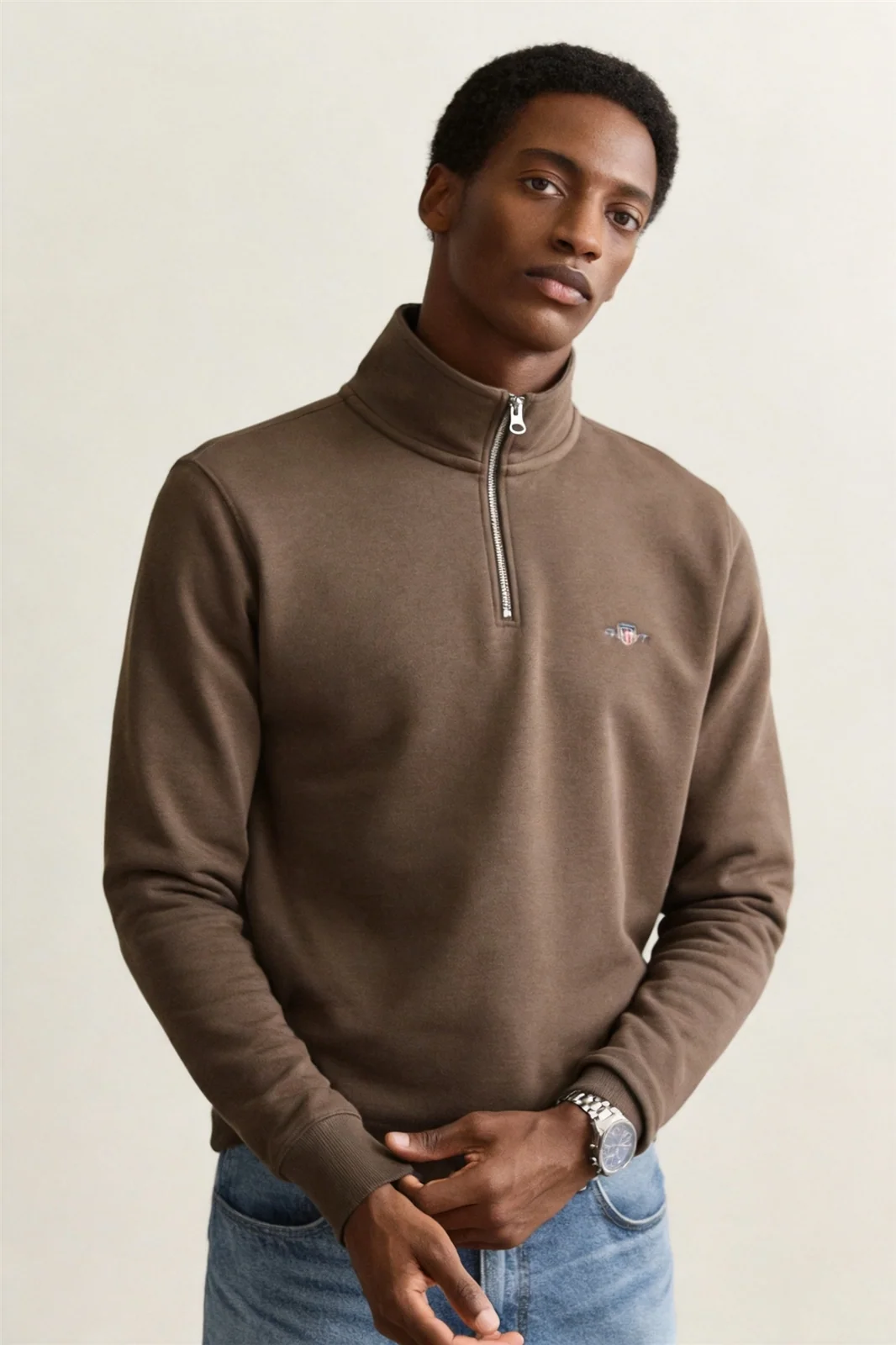 Gant Reg Shield Half Zip Sweatshirt - Beige - M