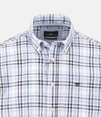 Fynch Hatton Slub Check Short Sleeved Shirt - Purple - M