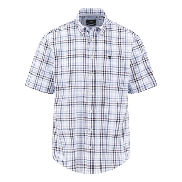 Fynch Hatton Slub Check Short Sleeved Shirt - Purple - M