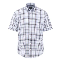 Fynch Hatton Slub Check Short Sleeved Shirt - Purple - M