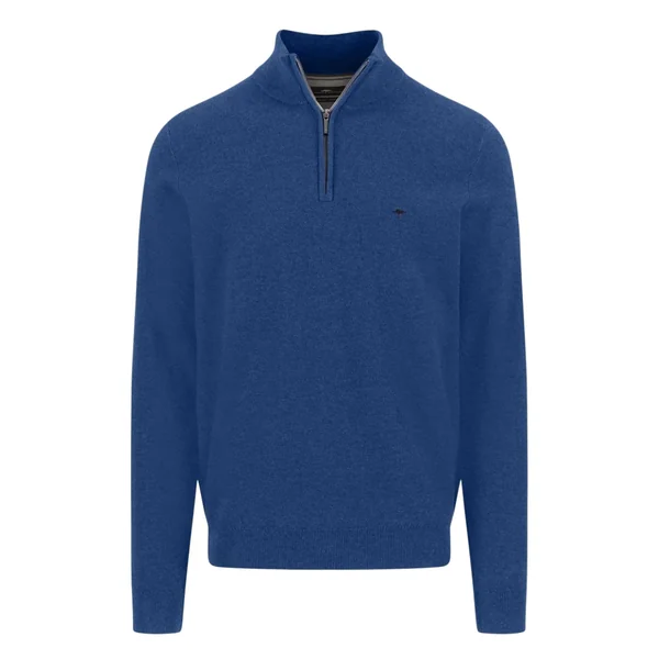 Fynch Hatton Cotton Troyer-Zip Structure Sweater - Blue - M