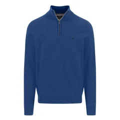 Fynch Hatton Cotton Troyer-Zip Structure Sweater - Blue - M