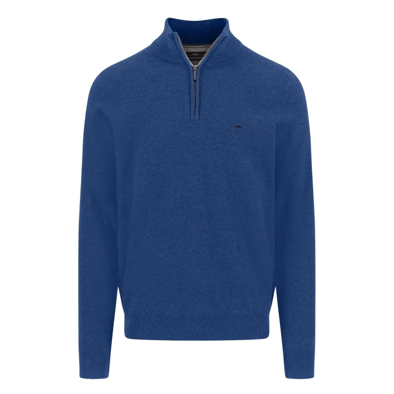 Fynch Hatton Cotton Troyer-Zip Structure Sweater - Blue - M