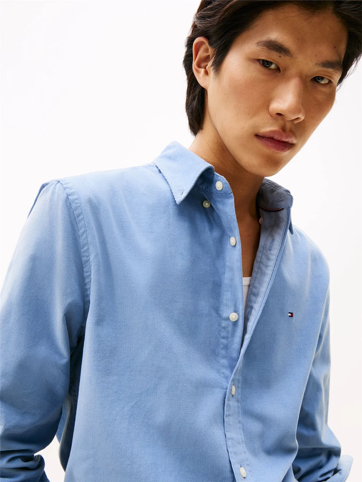 Tommy Hilfiger Flag Embroidery Corduroy Shirt - Blue - XL