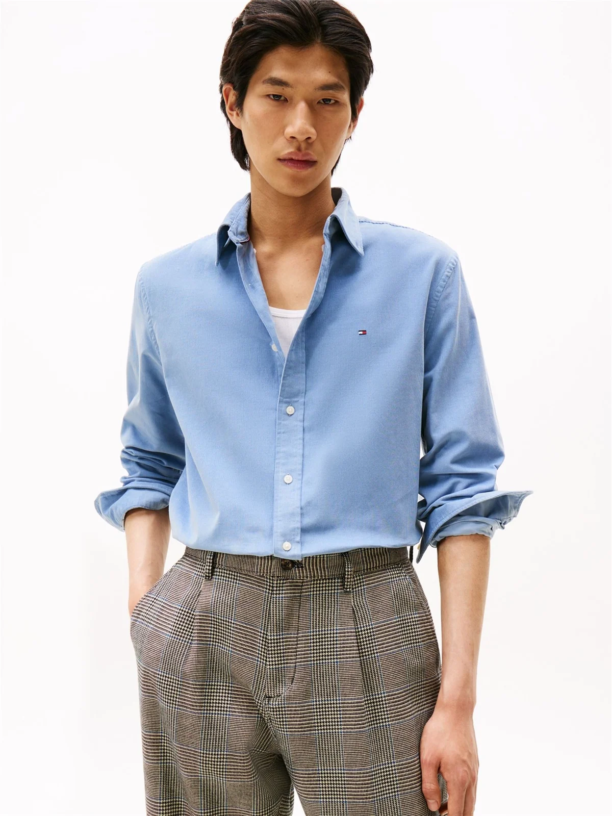 Tommy Hilfiger Flag Embroidery Corduroy Shirt - Blue - XL