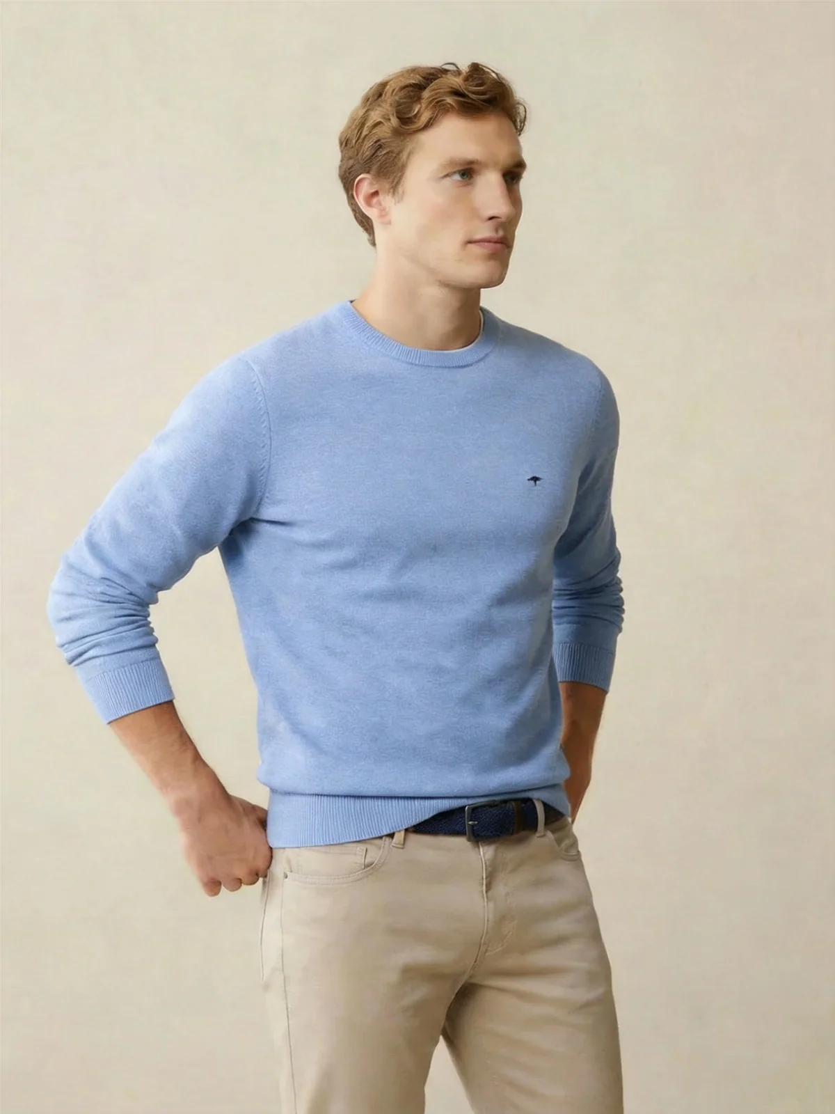 Fynch Hatton Fine Knit Crew Neck Sweater - Crystal Blue - XL