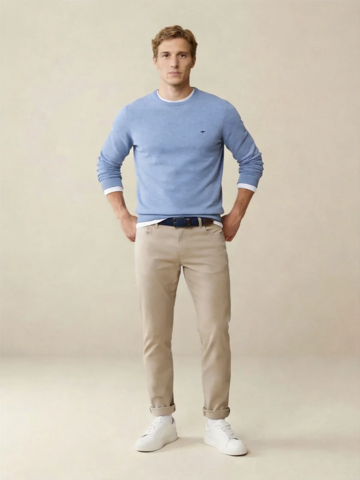 Fynch Hatton Fine Knit Crew Neck Sweater - Crystal Blue - XL