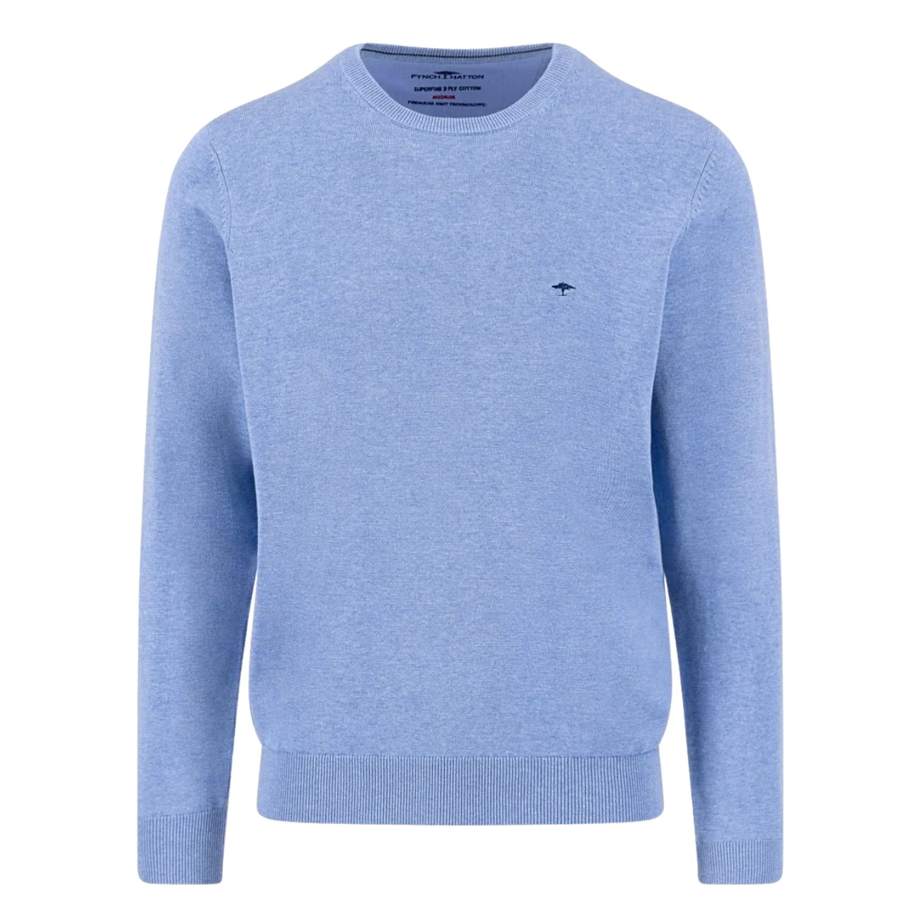 Fynch Hatton Fine Knit Crew Neck Sweater - Crystal Blue - XL