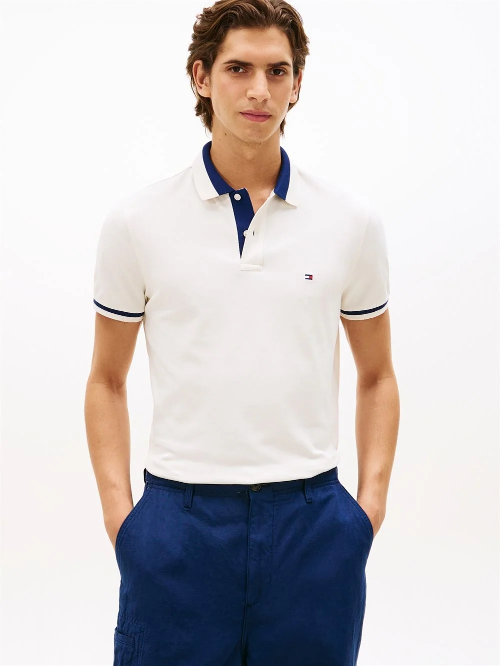 Tommy Hilfiger Contrast Collar Block Polo Shirt - White - M