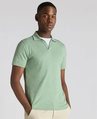 Remus Uomo Open Collar Cotton Polo Shirt - Green - L