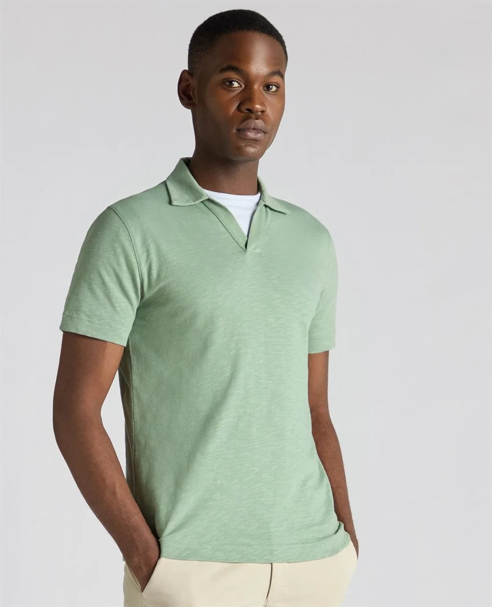 Remus Uomo Open Collar Cotton Polo Shirt - Green - L