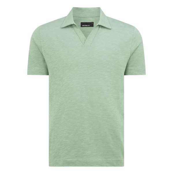 Remus Uomo Open Collar Cotton Polo Shirt - Green - L