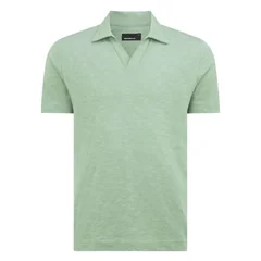 Remus Uomo Open Collar Cotton Polo Shirt - Green - L