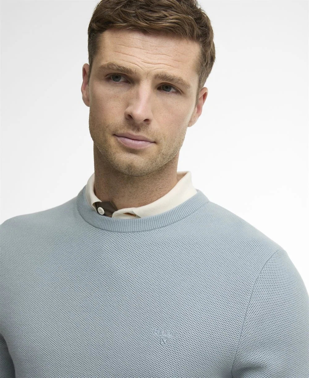 Barbour Essential Honeycomb Crew Neck Sweater - Blue - XL