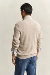 Gant Micro Textured Cotton Half Zip Sweater - Beige - L