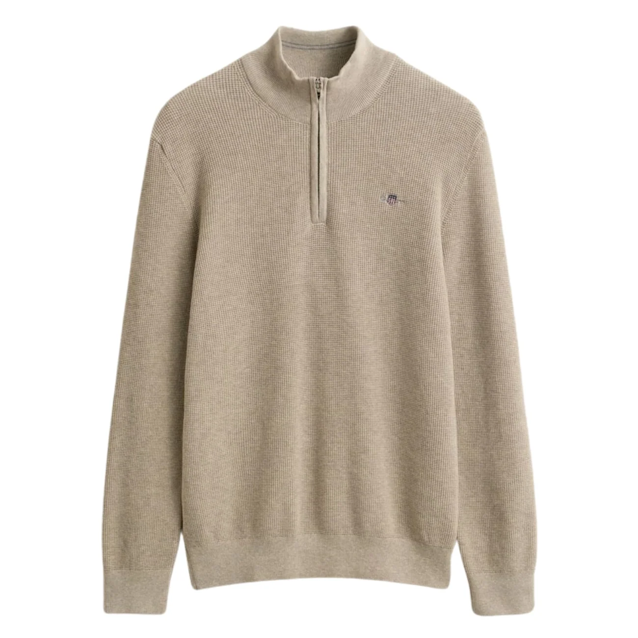 Gant Micro Textured Cotton Half Zip Sweater - Beige - L