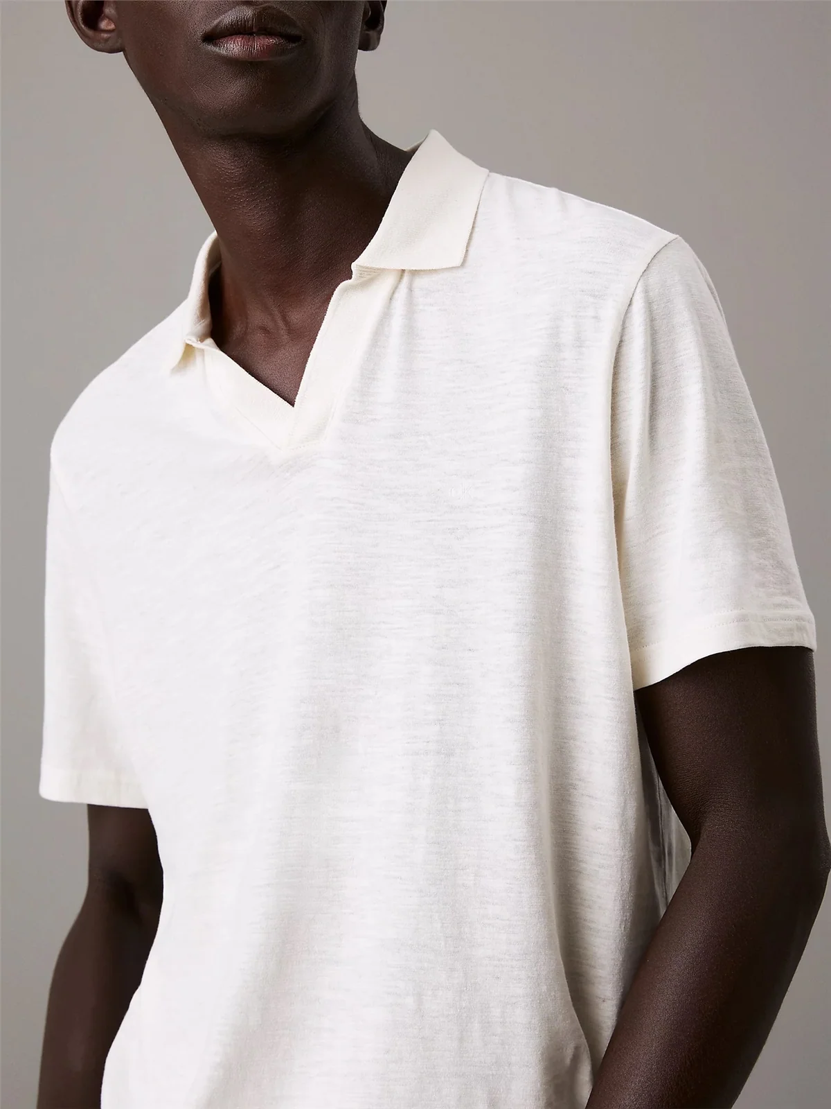 Calvin Klein Linen Cotton Cuban Collar Polo Shirt - White - L