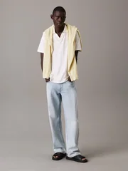 Calvin Klein Linen Cotton Cuban Collar Polo Shirt - White - L
