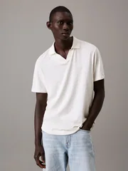 Calvin Klein Linen Cotton Cuban Collar Polo Shirt - White - L