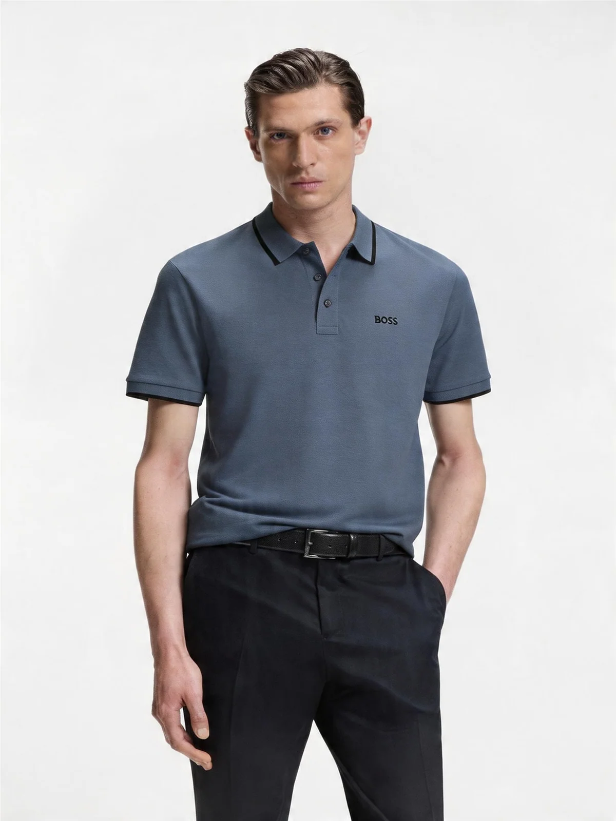 Boss Parlay Contrast Tipped Polo Shirt - Blue - XL