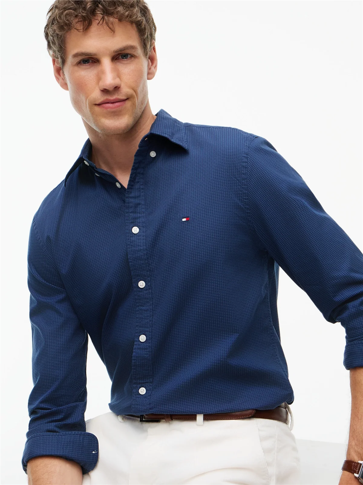 Tommy Hilfiger Dobby Structure Regular Fit Shirt - Navy - 2XL