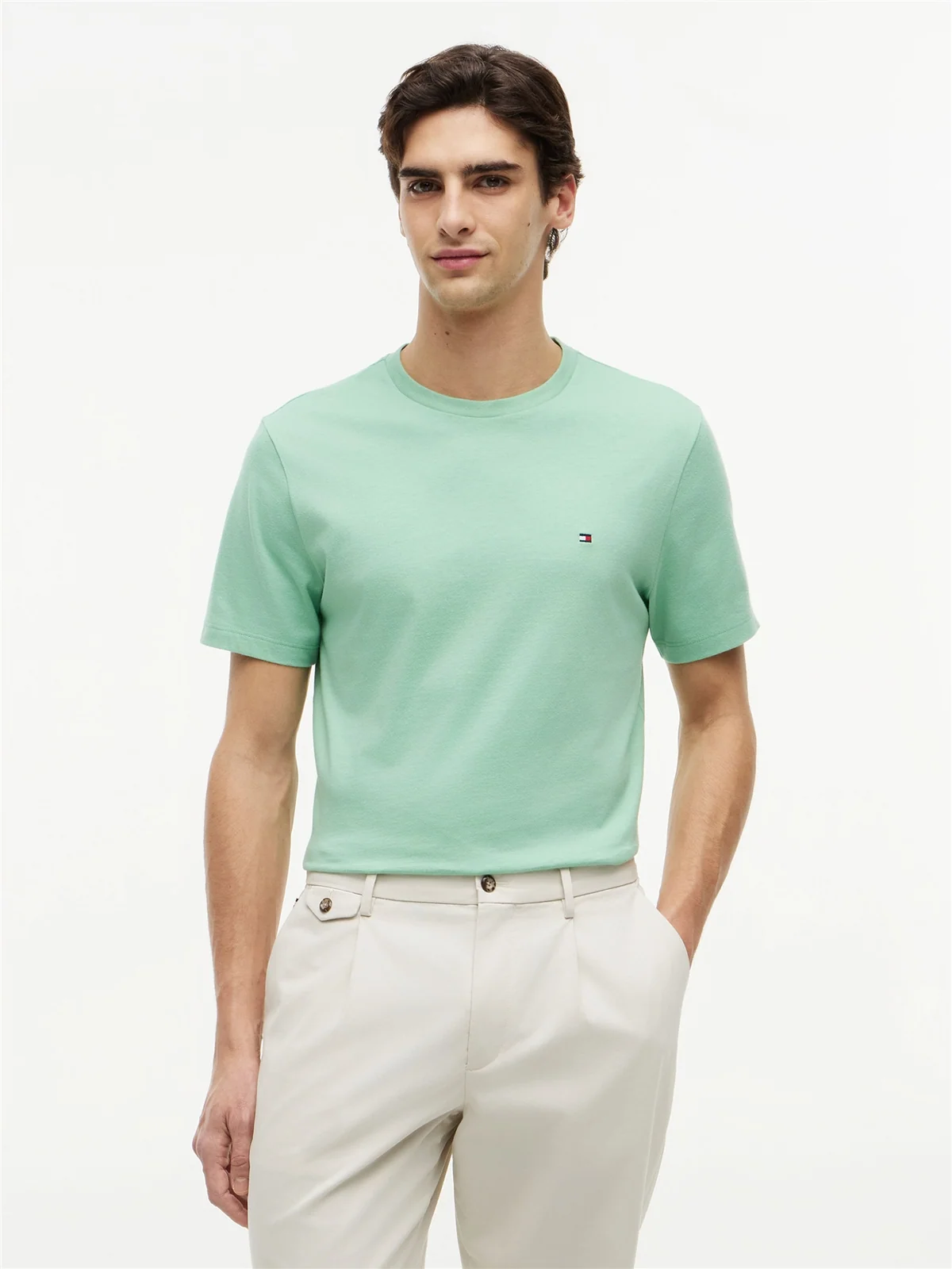 Tommy Hilfiger Flag Embroidery Crew Neck T-Shirt - Cut Grass Green - L