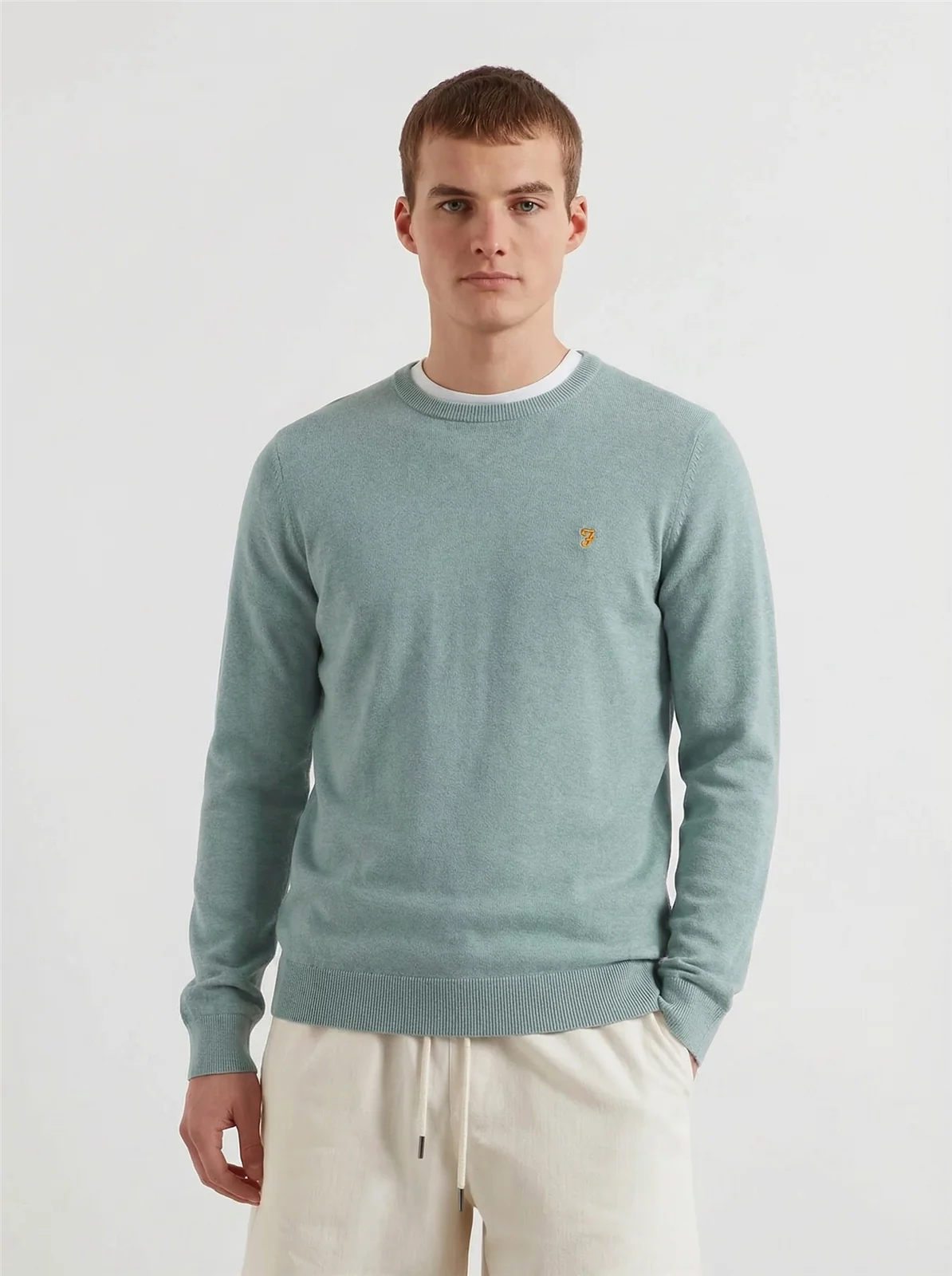 Farah Mullen Cotton Crew Neck Sweater - Green Mist - XL