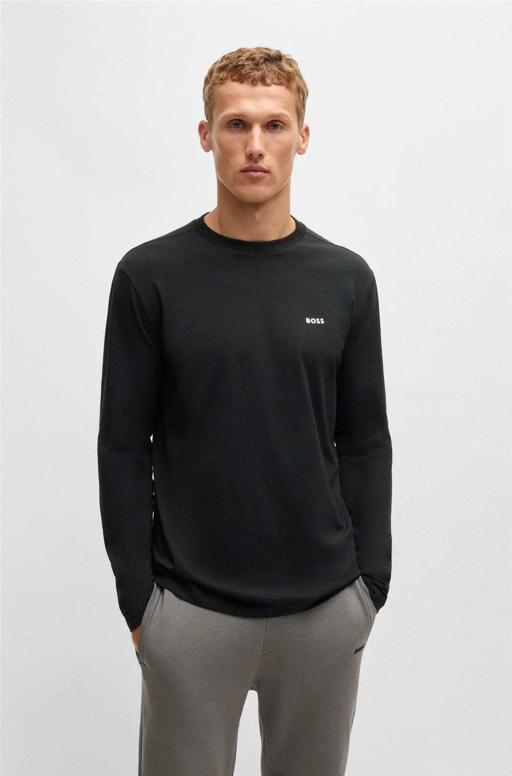 Boss Stretch Cotton Long Sleeve Tee - Black - XL