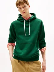 Tommy Hilfiger Peached Fleece Contrast Drawstring Hoodie - Green - S